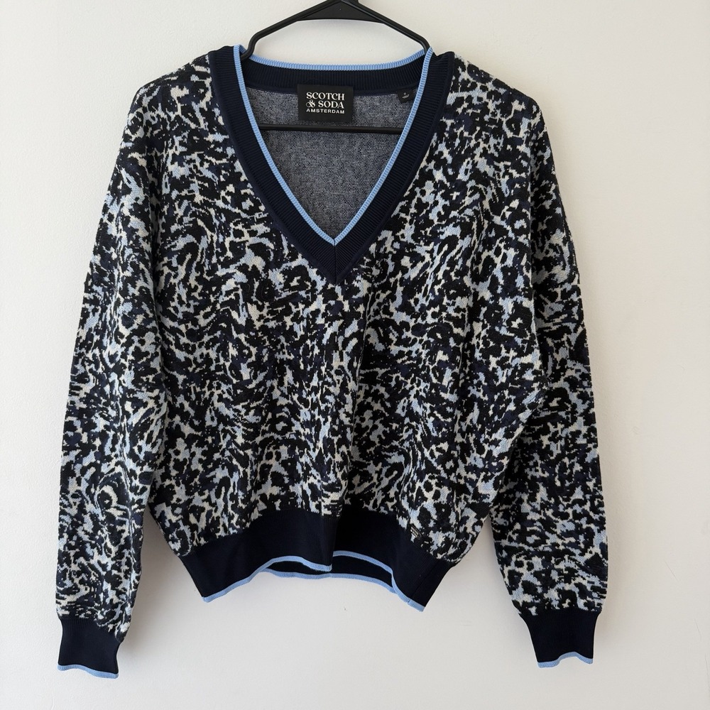 Scotch Soda Womens S Black Blue Sweater V Neck‎ Long Sleeves Indie Sleaze